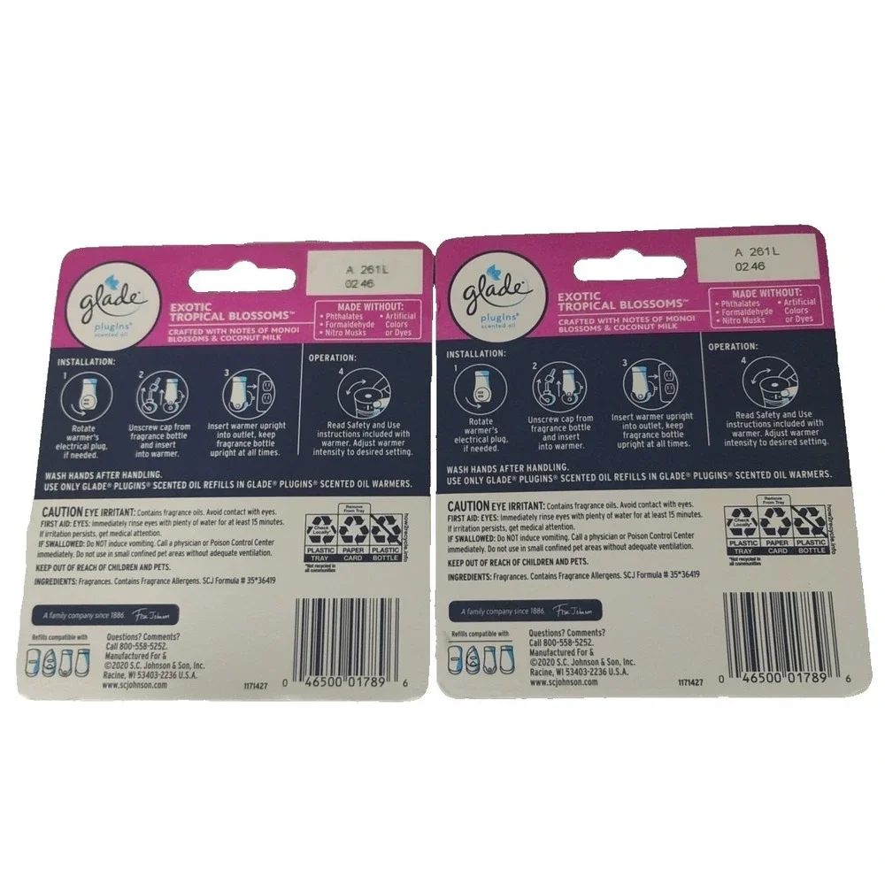 Glade PlugIns Scented Oil Refill, Exotic Tropical Blossoms 2 Packs 4 Oils In ALL